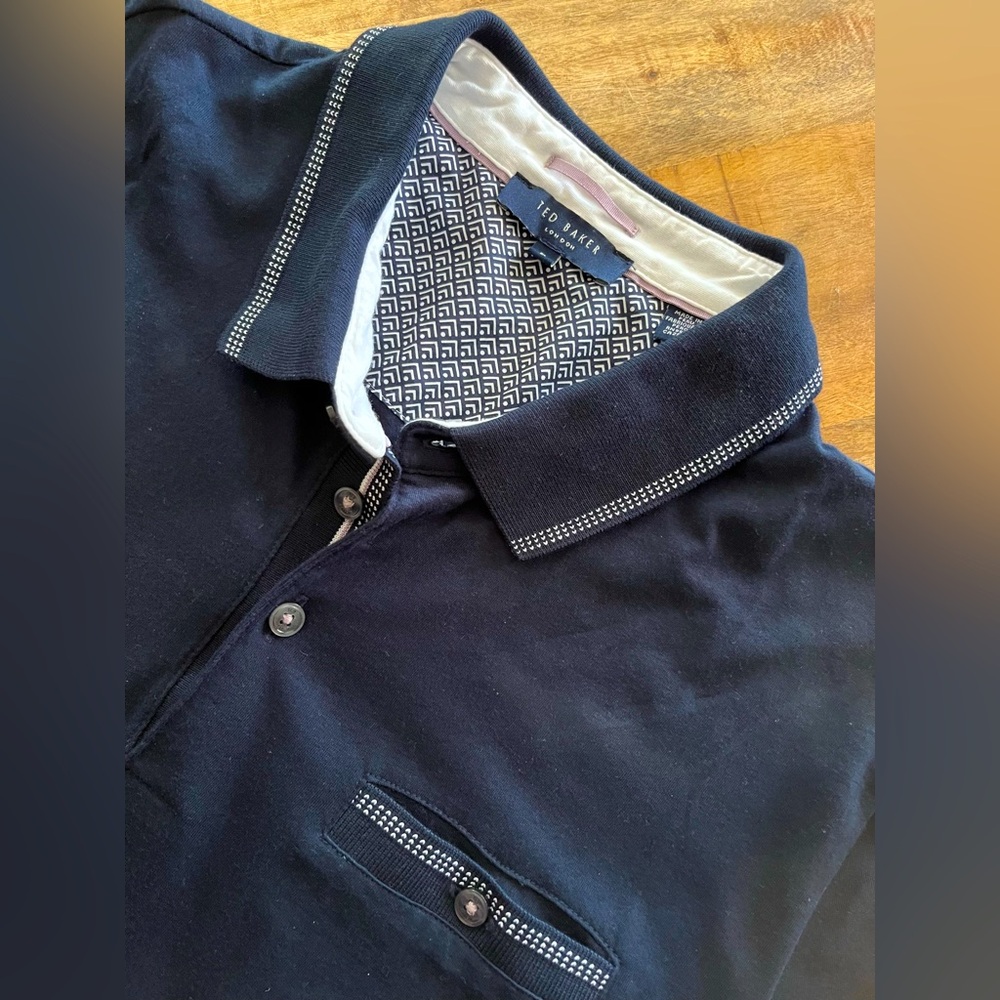Ted Baker London Polo Shirt Mens Size 5
(Large) Dark Navy Cotton Modal Blend